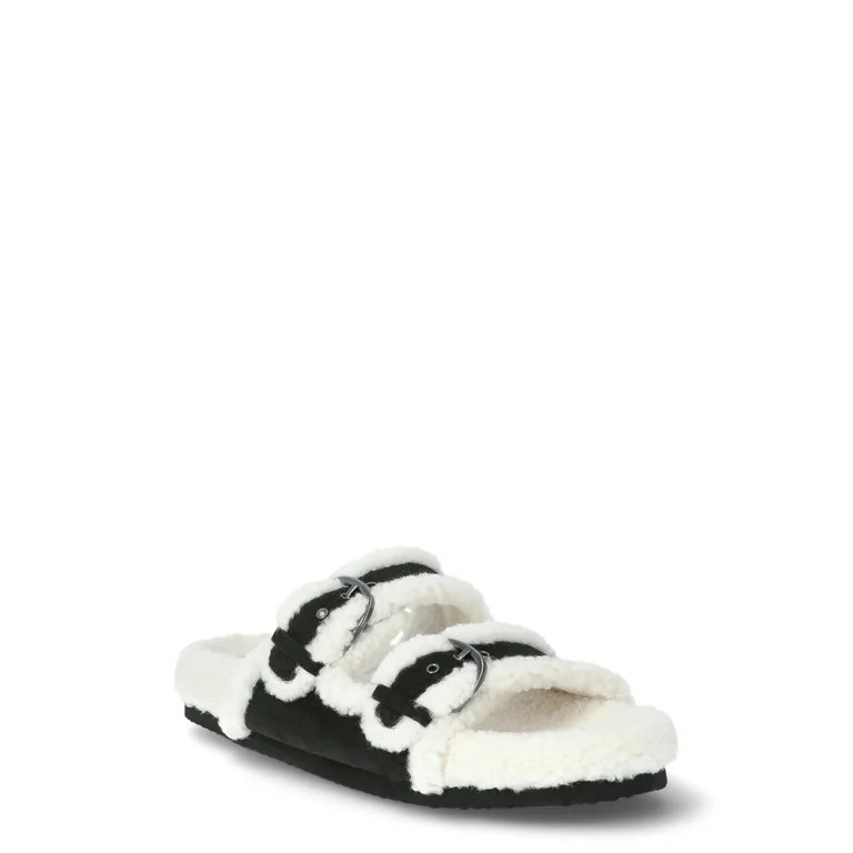 No Boundaries Women's Cozy Double Buckle Sandals | Walmart (US)