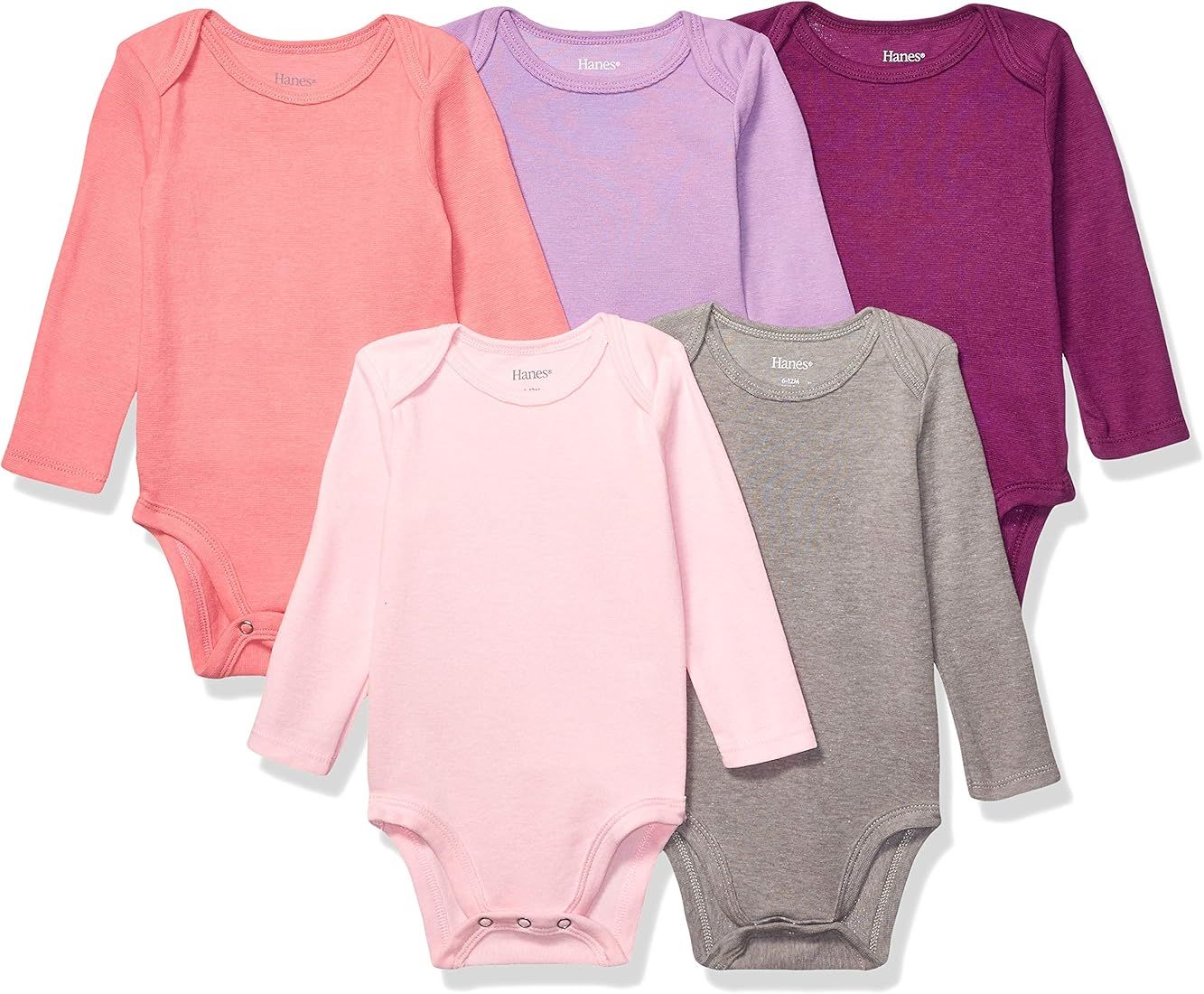 Hanes Ultimate Baby Flexy 5 Pack Long Sleeve Bodysuits | Amazon (US)
