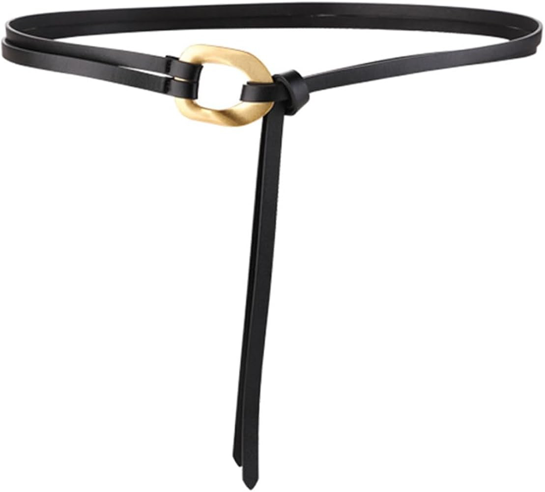 Women Double Strap Tie Belt Genuine Leather Gold Buckle Waist Belt Dress Corset | Amazon (US)