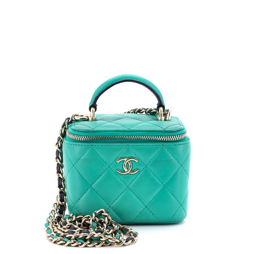 Chanel Classic Top Handle Vanity Case with Chain Quilted Lambskin Mini Blue 3919412 | Rebag