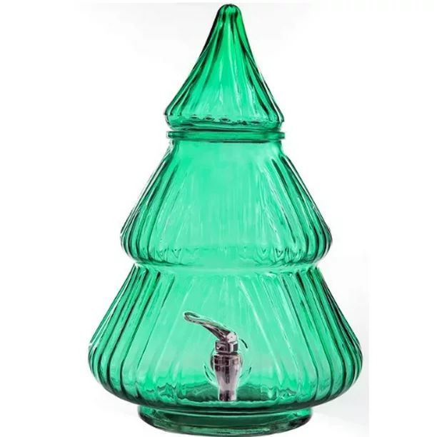 Holiday Time 2.1 Gallon Green Glass Christmas Tree Beverage Dispenser - Walmart.com | Walmart (US)