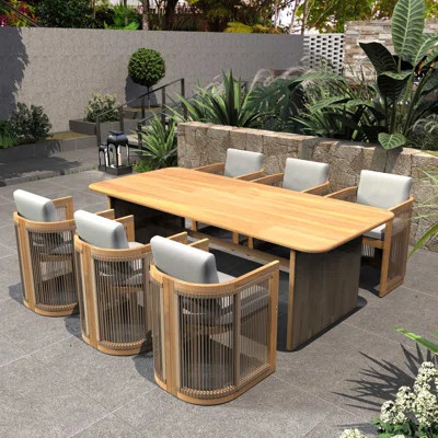 Rectangular 6 - Person 86.6" Long Acacia Dining Set With Cushions | Wayfair North America