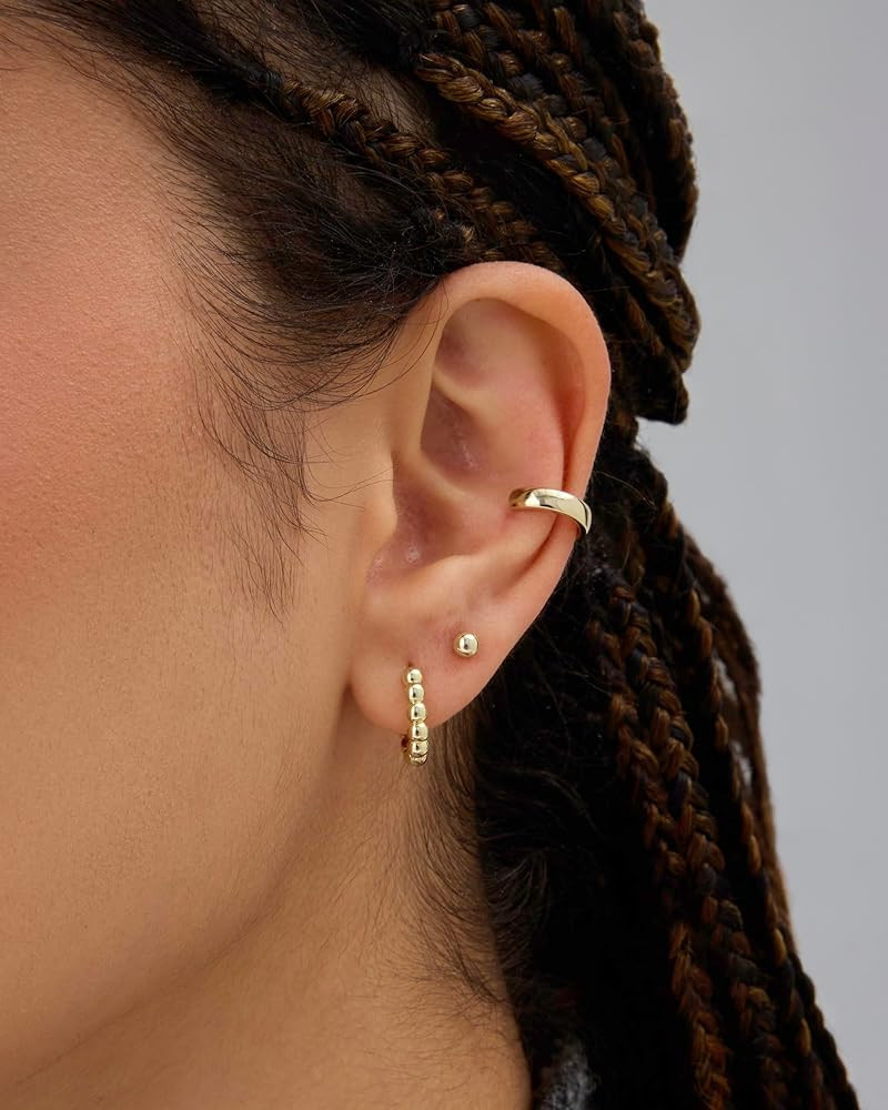 PAVOI 18K Gold Plated 925 Sterling Silver Posts Beaded Huggie Hoop Earrings for Women - Lightweig... | Amazon (US)