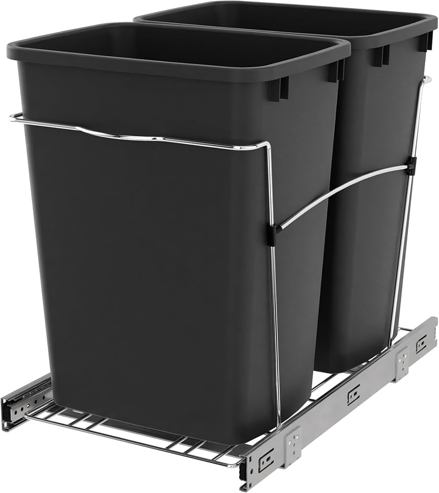 Rev-A-Shelf RV-18KD-18C S Double Pullout Trash Can for Kitchen Cabinets 35 Qt Garbage Recycling B... | Amazon (US)