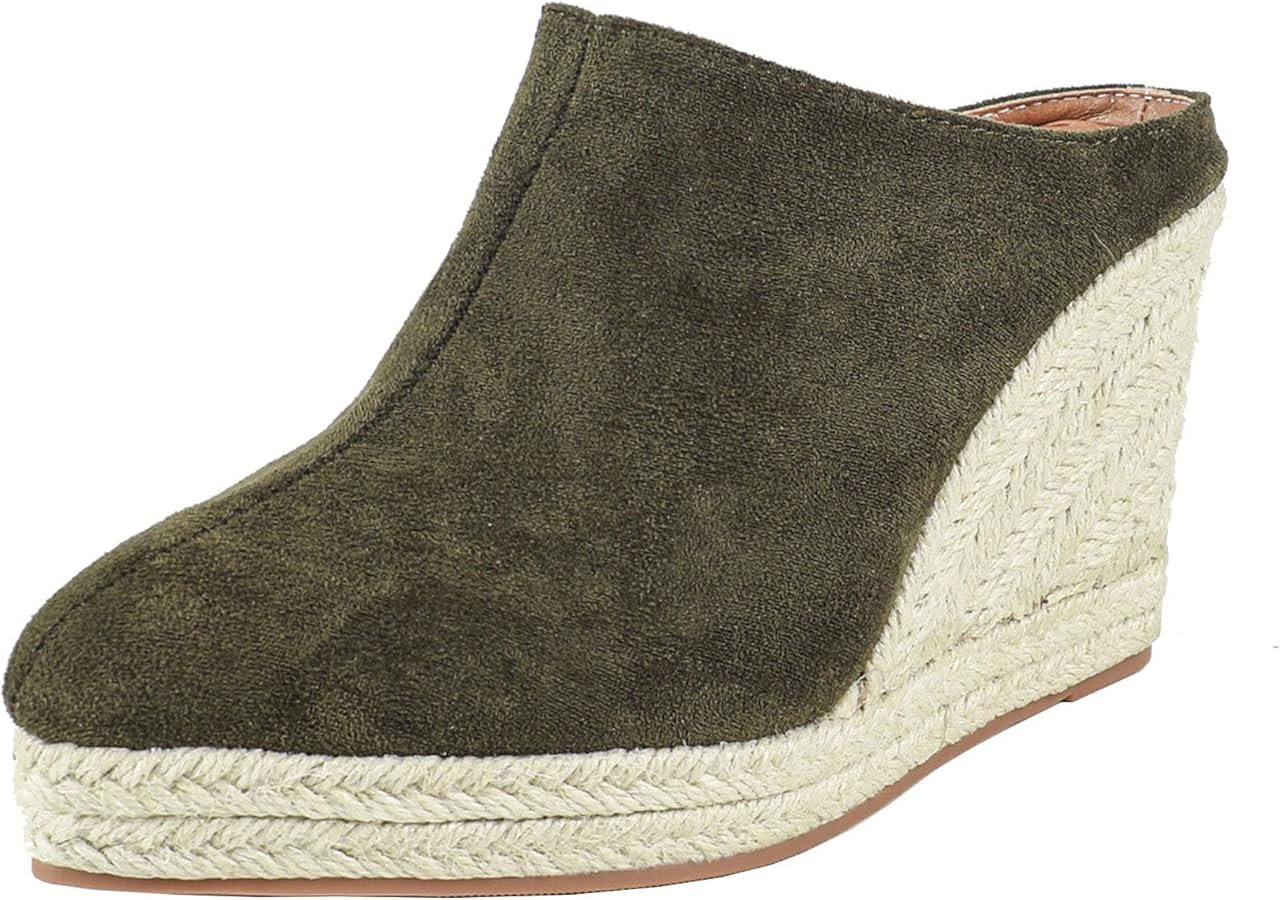 SHEMEE Womens Espadrille Mules Platform Wedges Closed Pointy Toe Mule Pumps Faux Suede Espadrille... | Amazon (US)