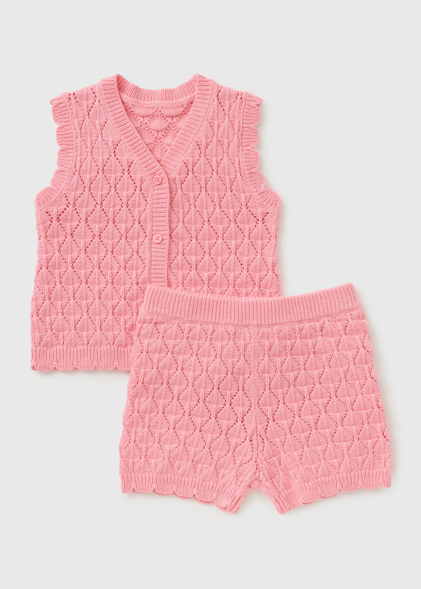 Girls Pink Knitted Waistcoat & Short Set (1-7yrs) | Matalan (UK)
