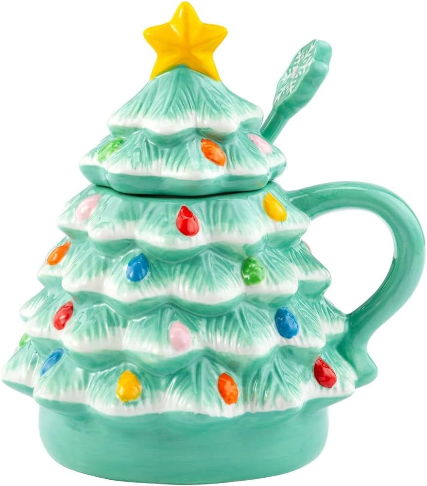 Mr. Christmas Lidded Nostalgic Tree Mug with Spoon - Seafoam, 16 Fluid Ounces | Amazon (US)