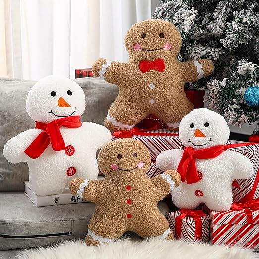 4 Pcs Christmas Pillows Gingerbread Man Snowman Throw Pillows Stuffed Snowman Gingerbread Shaped ... | Amazon (US)