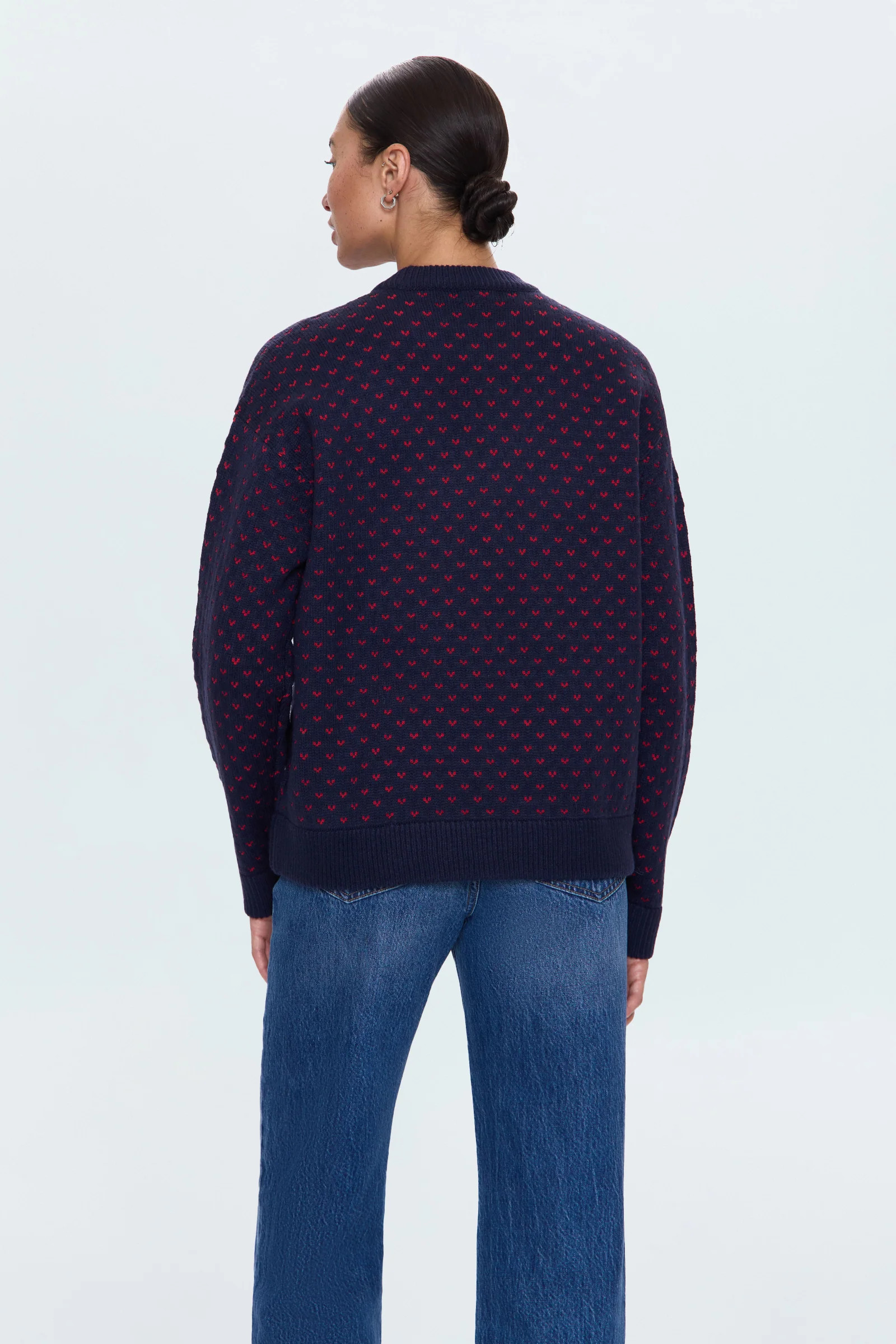 Hanna Oversized Sweater - Navy Red Hearts | Pistola Denim