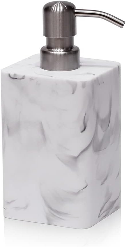 White Marble Style Hand Soap Dispenser, Refillable Liquid Decorative Soap Dispenser for Bathroom Countertop and Kitchen (14.5 Oz) | Amazon (US)