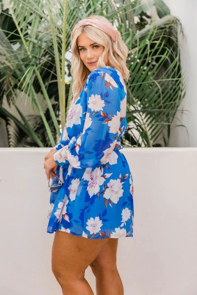 Sunset Darling Blue Floral Dress Romper | The Pink Lily Boutique
