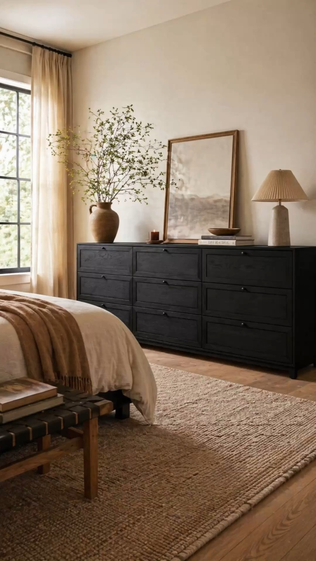This is your sign to go darker with your furniture 🤎

I know everyone leans light and airy, but a deep black dresser instantly grounds the space and makes everything else feel softer, warmer, and more elevated. paired with neutral bedding, natural textures, and warm wood tones… it just works.

It’s giving cozy, lived-in, and effortlessly styled—without trying too hard.

#ltkhome #bedroominspo #homedecorfinds

#LTKSeasonal #LTKSaleAlert #LTKHome
