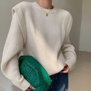 Round Neck Mock Two Piece Plain Sweater White - One Size | YesStyle Global