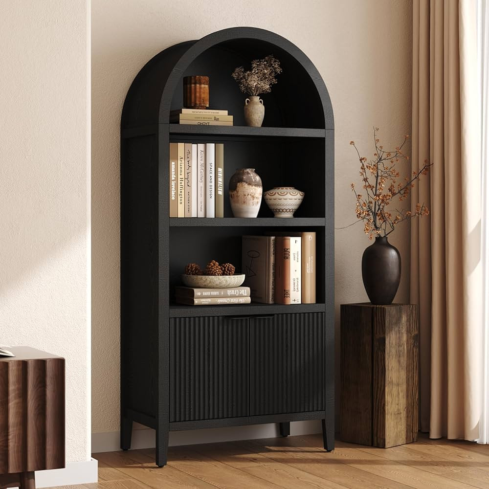 Yusong 71" Tall Arched Cabinet, 5-Tier Arched Bookshelf Black Storage Display Cabinet with Doors ... | Amazon (CA)