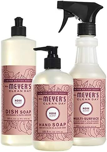 Mrs. Meyer’s Rose Scent Kitchen Basics Set, 3 ct: Dish Soap, Hand Soap, Multi-Surface Everyday ... | Amazon (US)