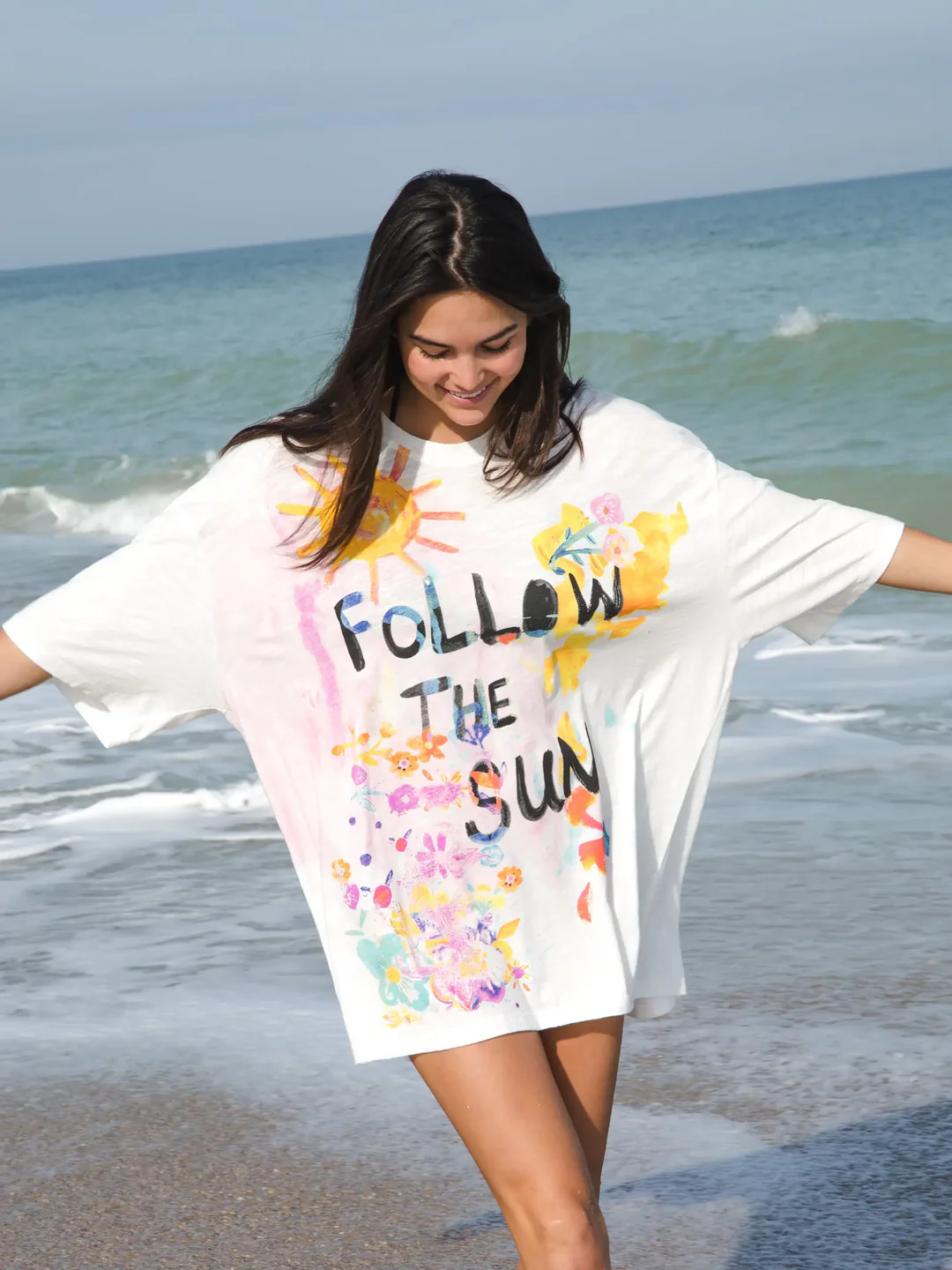 One Size Cotton Easy Tee - Follow The Sun White | Natural Life
