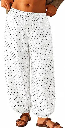 Womens Polka Dot Balloon Pants Elastic Waist Baggy Harem Pants Wide Leg Drawstring Comfy Trousers... | Amazon (US)