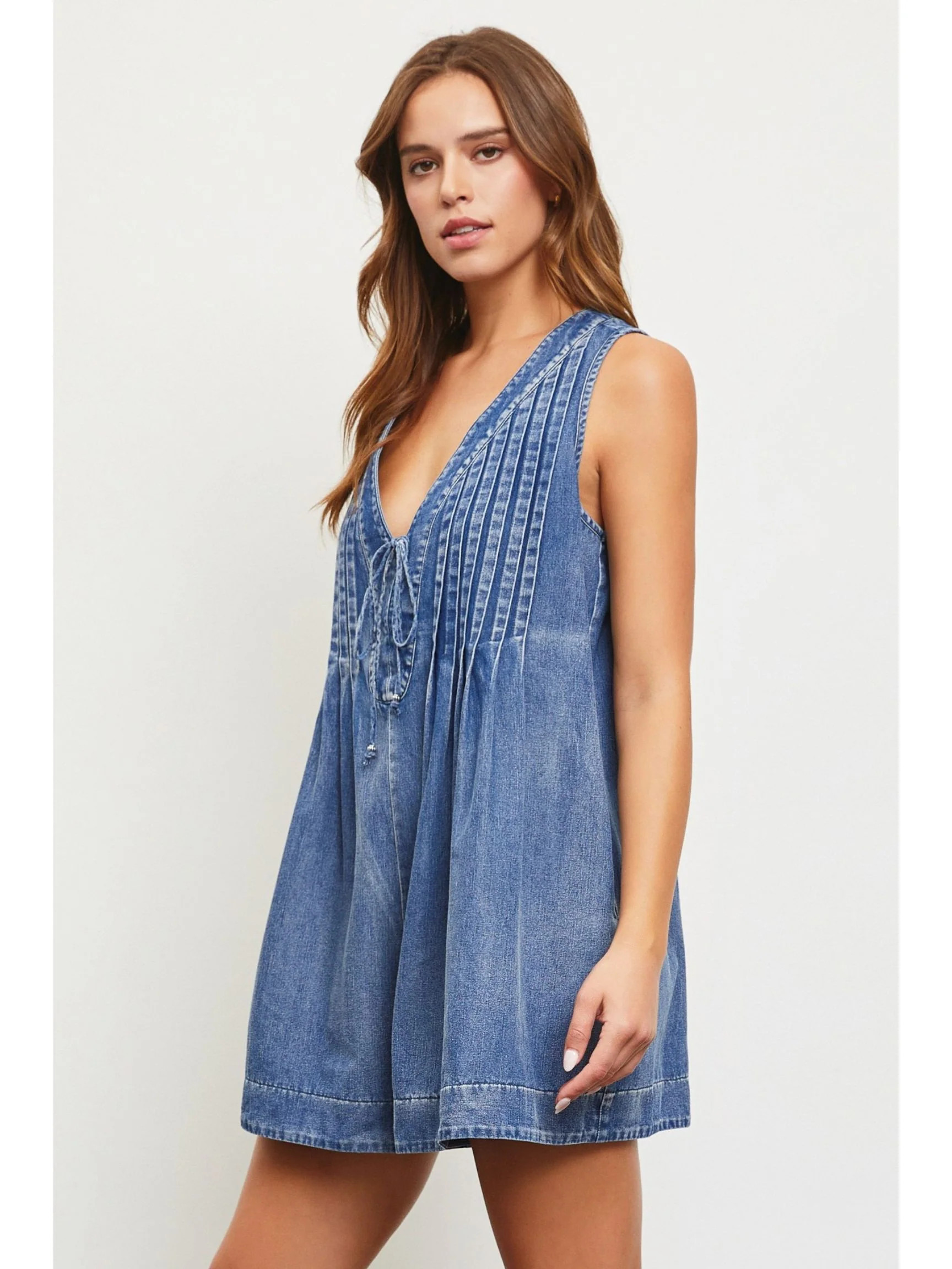 Pleated Denim Romper | The Native One