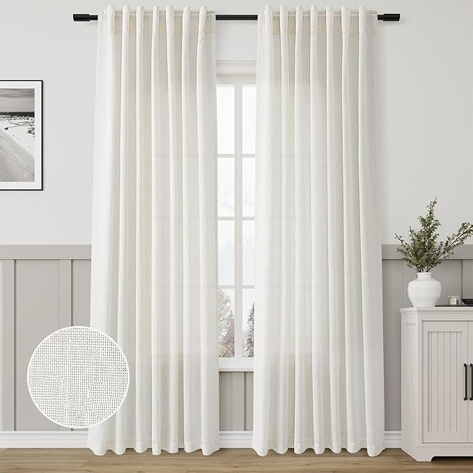 Natural Linen Curtains 84 Inch Length 2 Panels Cream White Pleated Linen Drapes for Living Room S... | Amazon (US)