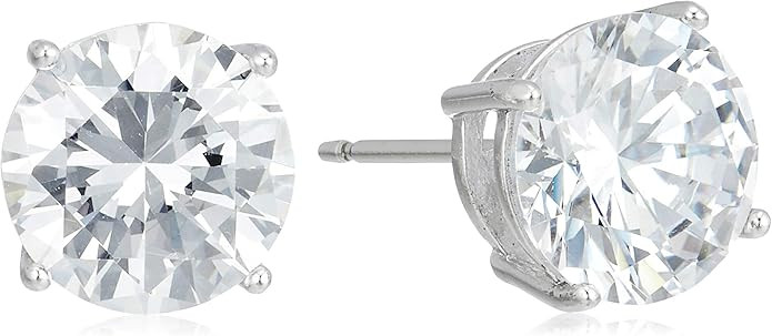 Amazon Essentials Plated Sterling Silver Cubic Zirconia Stud Earrings (Round & Princess) | Amazon (US)