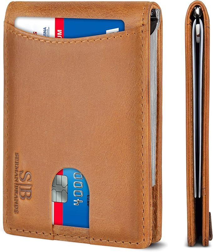 SERMAN BRANDS RFID Blocking Slim Bifold Genuine Leather Minimalist Front Pocket Wallets for Men w... | Amazon (US)