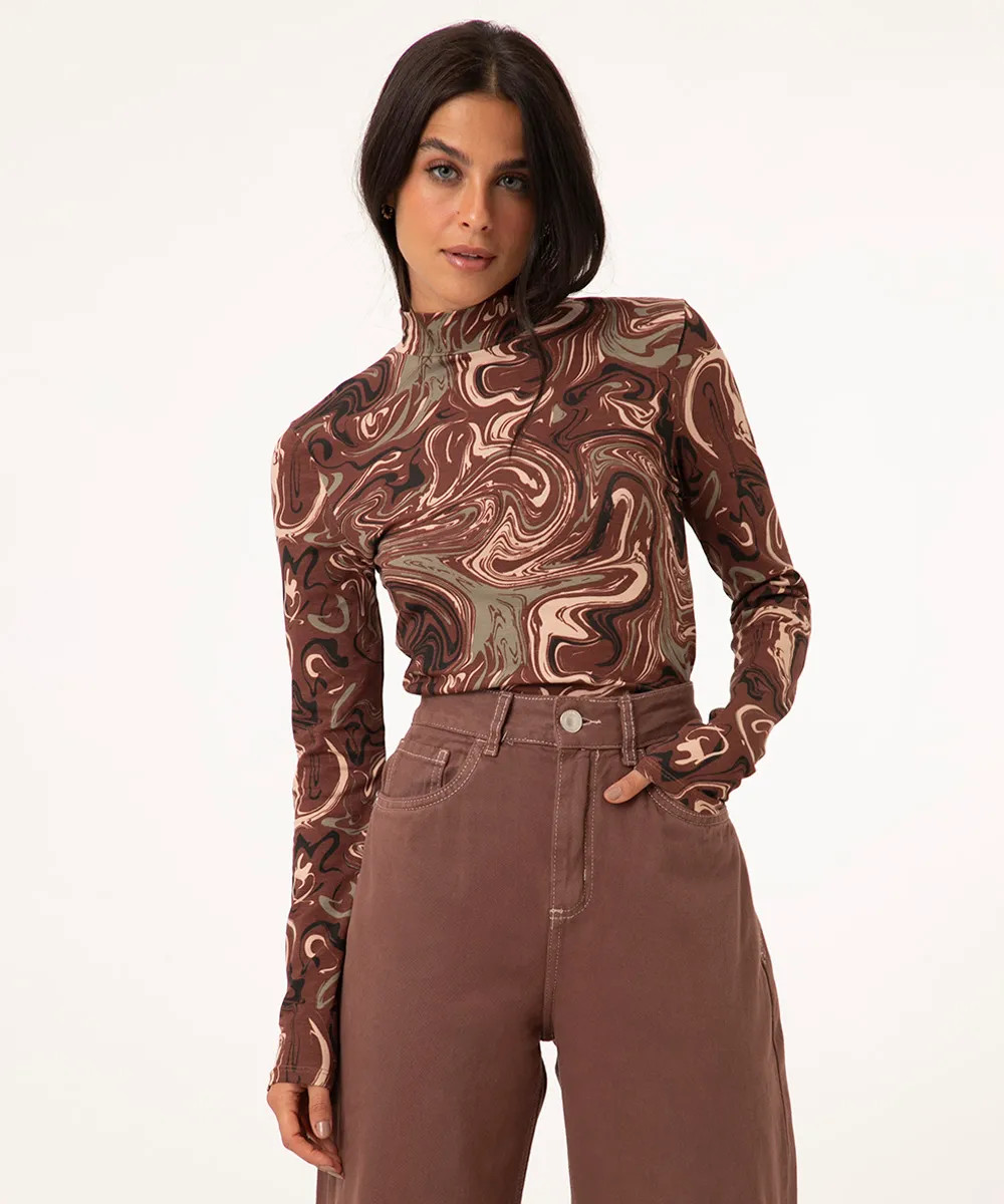 blusa estampada manga longa gola alta multicor | C&A (BR)