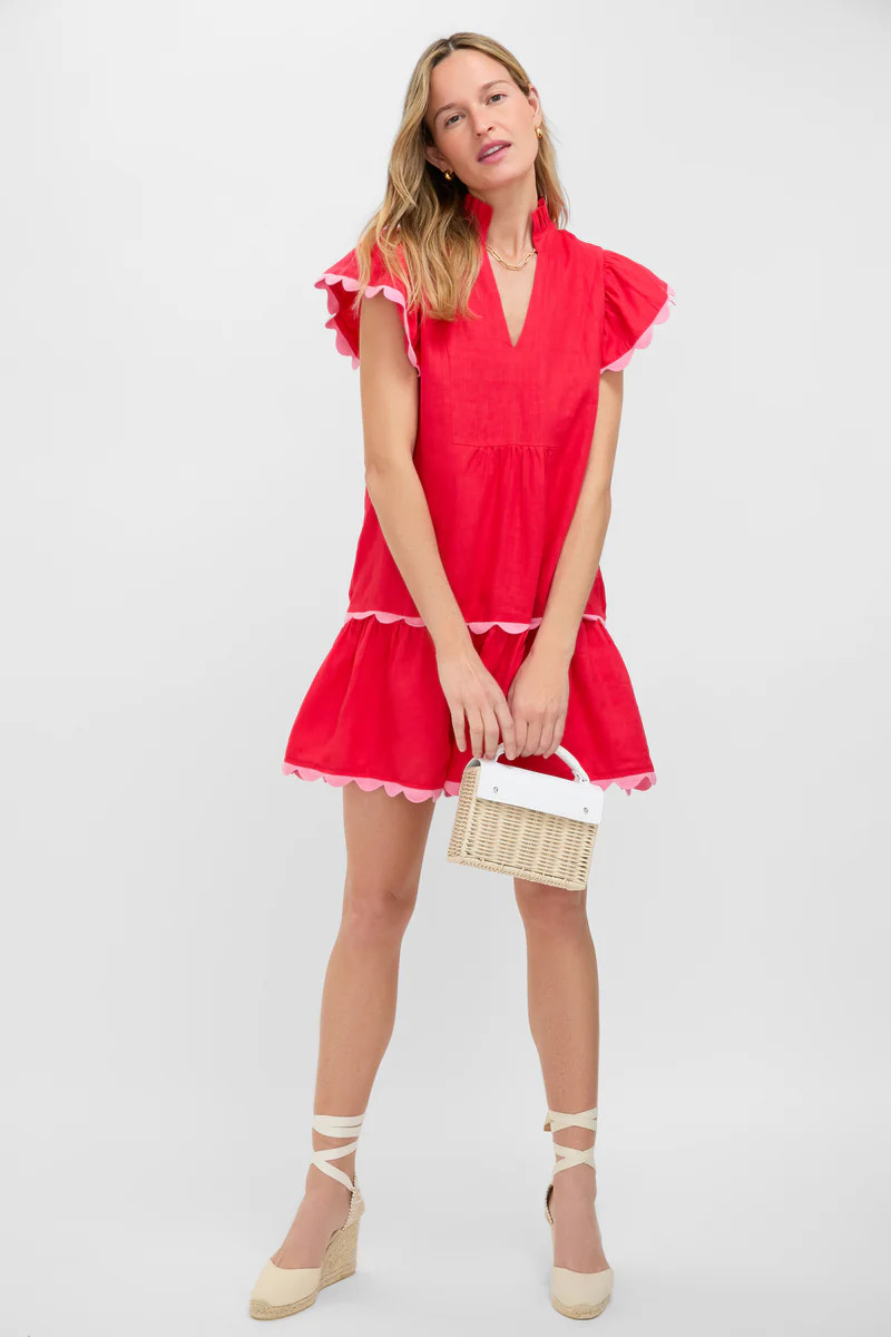 Hibiscus Red Linen Flutter Sleeve Bella Dress | Tuckernuck (US)