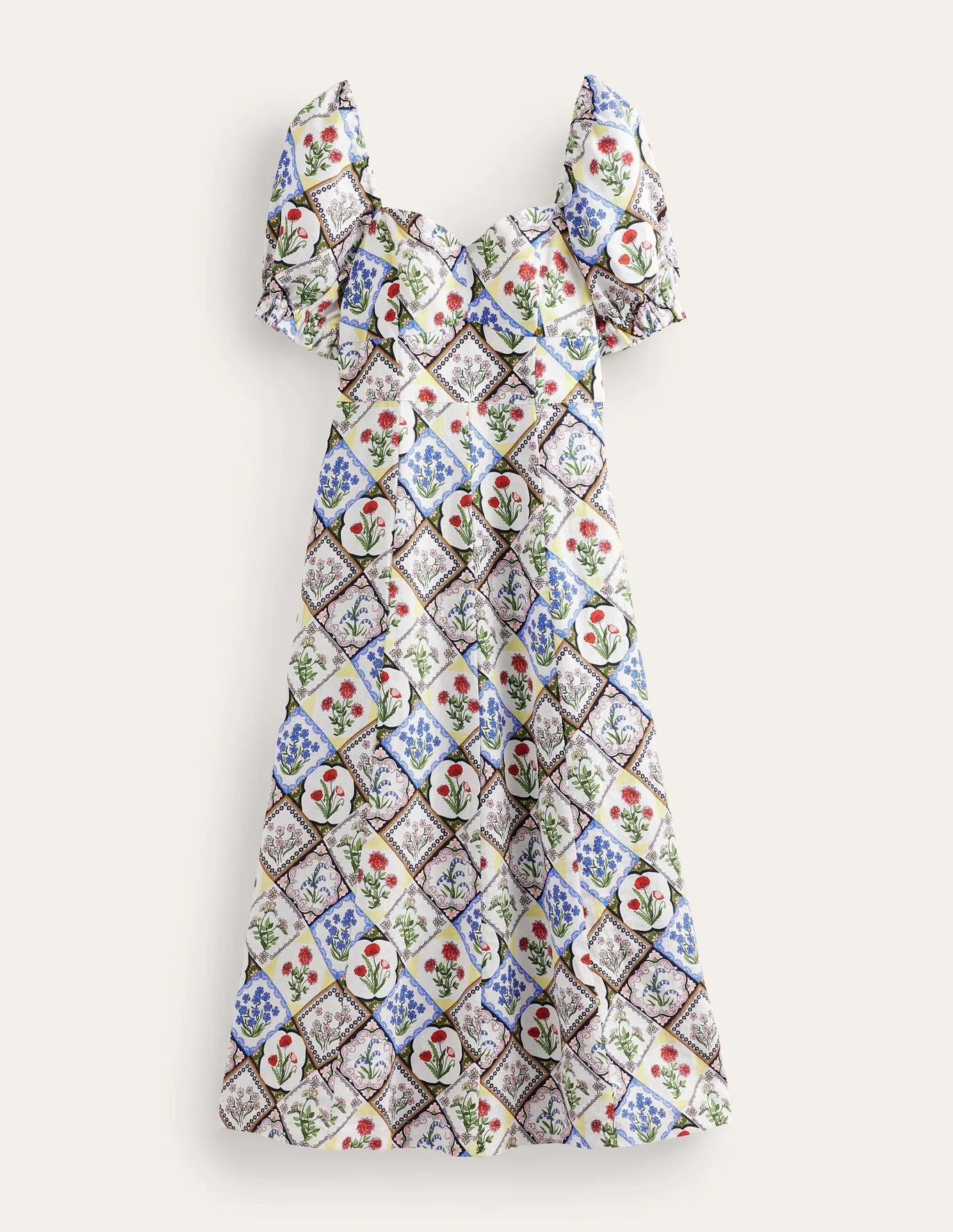 Sweetheart Linen Midi Dress - Ivory, Wild Bluebell | Boden US | Boden (US)