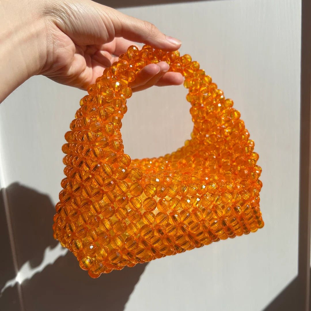 Orange Crystal Beaded Bag for Women, Bead Shoulder Bag, Women Bead Bag, Bead Bag, Orange Bead Bag... | Etsy (US)