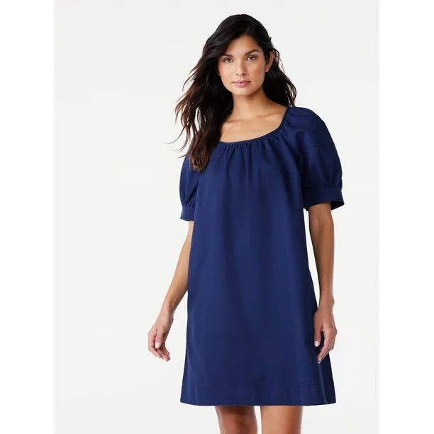 Free Assembly Women's Square Neck Mini Dress with Puff Sleeves, Sizes XS-XXL | Walmart (US)