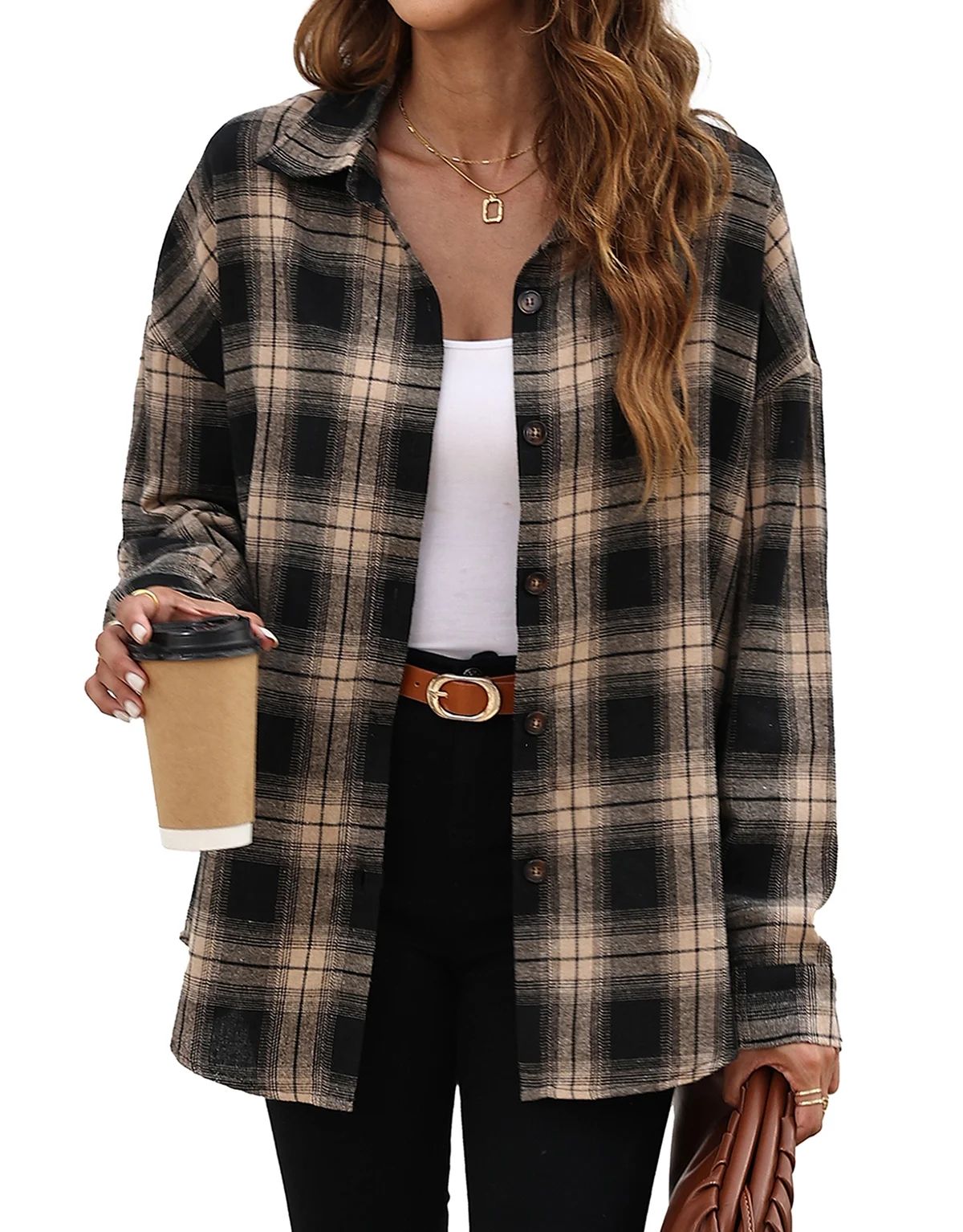 Fantaslook Plaid Flannel Shirts for Women Oversized Long Sleeve Button Down Shirts Blouses Tops | Walmart (US)