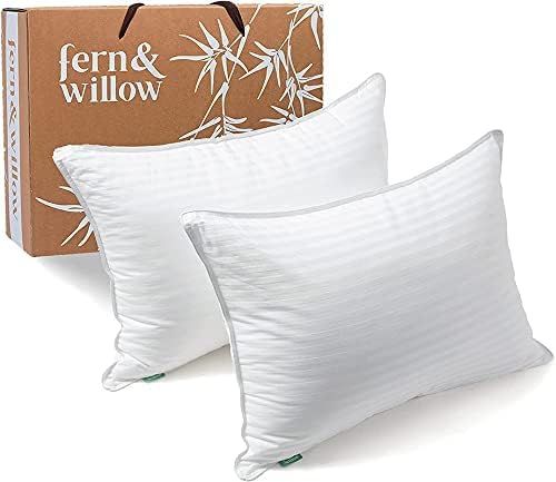 Fern and Willow Pillows for Sleeping - Set of 2 Queen Size Down Alternative Pillow Set w/Luxury P... | Amazon (US)