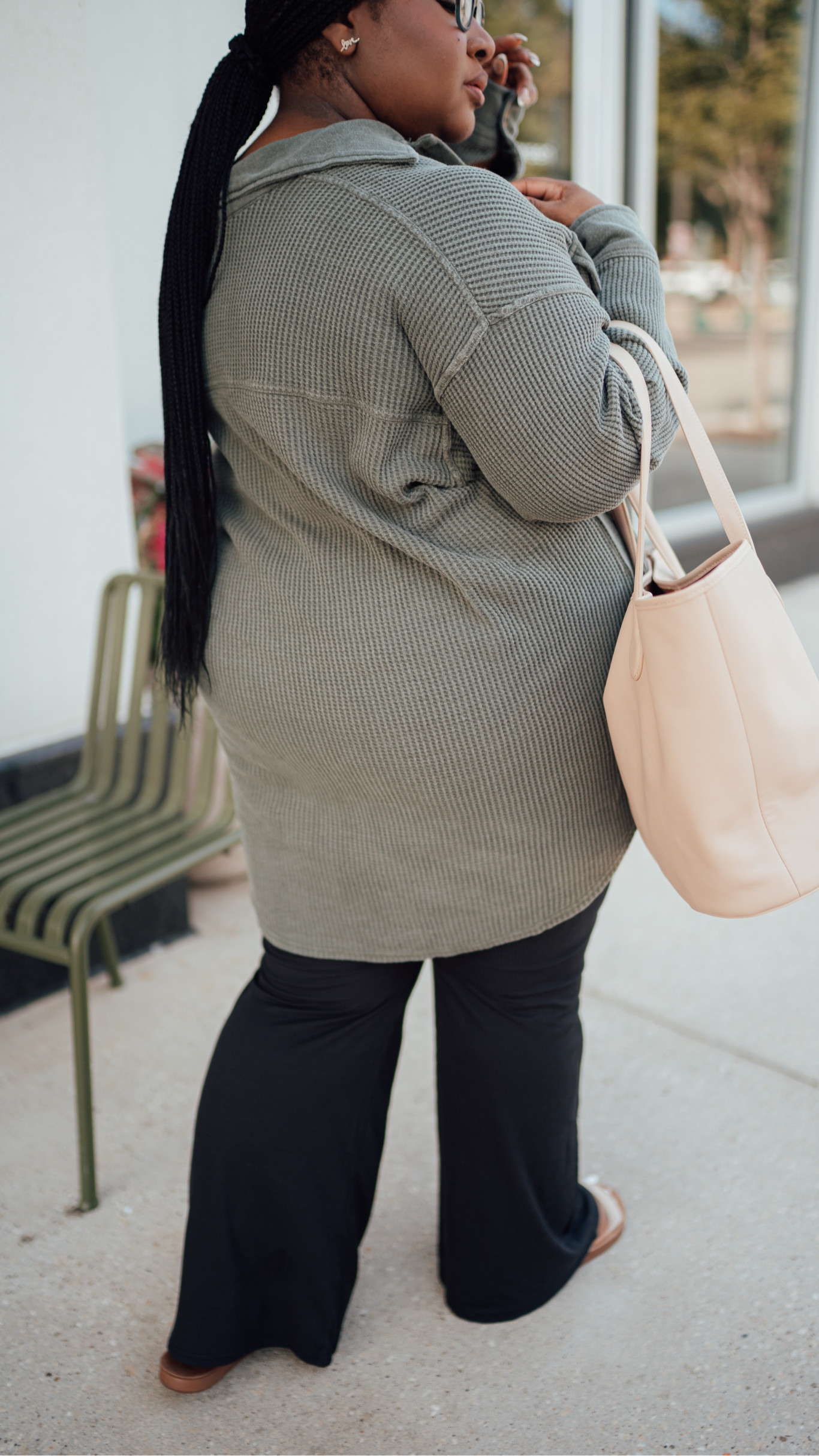 Walmart plus size work from home or coffee shop outfit idea. Oversized Cardigan, flare legging pants, and tote. Wearing a size 22 in everything 

#LTKplussize #LTKworkwear #LTKfindsunder50