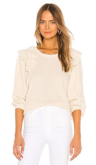 The Great The Eyelet Pleat Sleeve Sweatshirt in Washed White from Revolve.com | Revolve Clothing (Global)