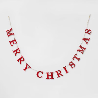 84" x 3.7" Merry Christmas Tin Garland Red - Threshold™ | Target