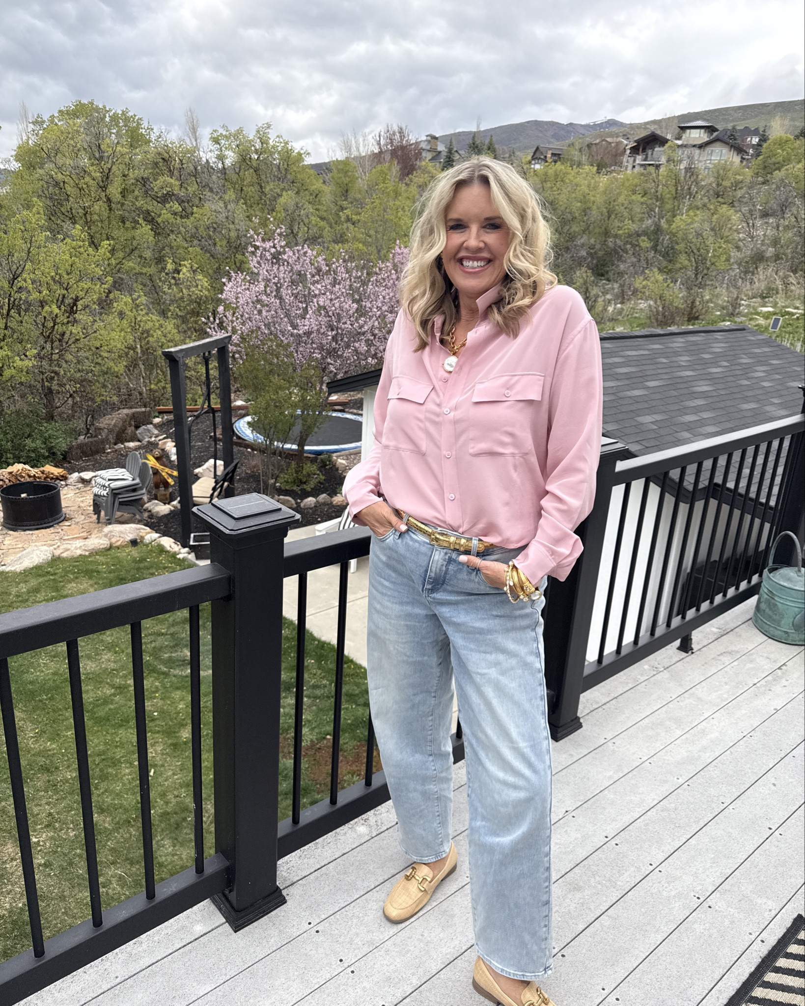 Sale🚨
30% off 🚨 site wide with code: SPRINGBEST 

Two basics you’ll want to add to your wardrobe, you’ll style so many ways and wear on repeat! 

Prettiest shade of pink button up top in a beautiful silk. Fits tts I am in the small 
By NYDJ 

Light wash, slightly barrel jean, the leg isn’t too barrel that it a great width if you’ve been wanting to try but don’t want it to rounded-
denim in a size 4 I would say, size down these are a little too big.. but super comfy and a great relaxed fit.  (That Jean you would wear everyday) 

Styled with all Julie Voz Jewelry 
Necklace, earrings and bracelet stack 

Walmart find raffia/straw loafer with a horse bit detail  tts and under $30

Gold metallic thin belt

#LTKSaleAlert #LTKOver40 #LTKStyleTip