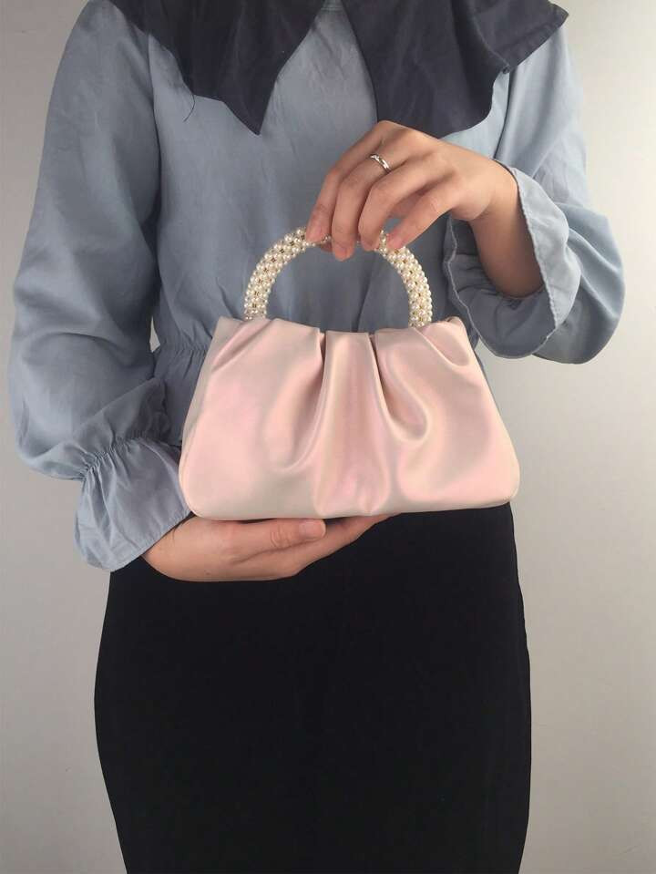 Faux Pearl Decor Ruched Bag Small Pink | SHEIN