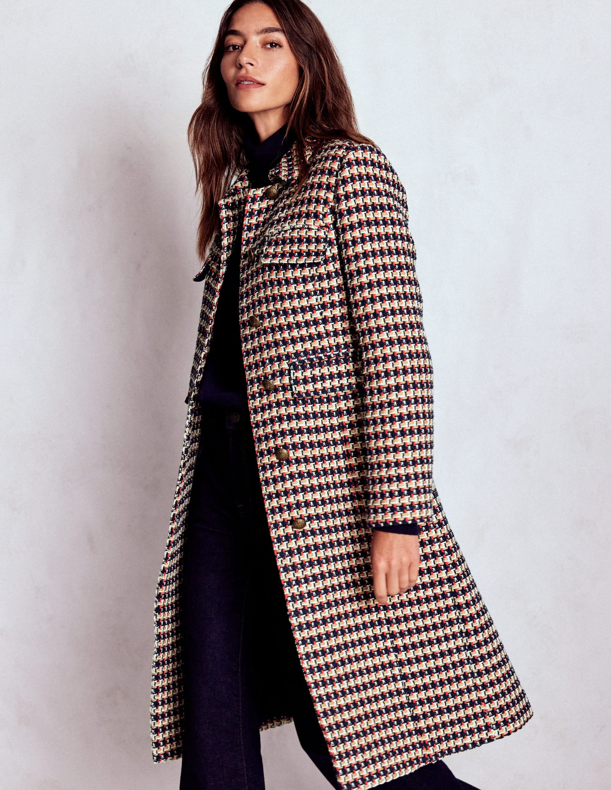 Pocket Detail Coat-Camel, Navy Red | Boden (US)