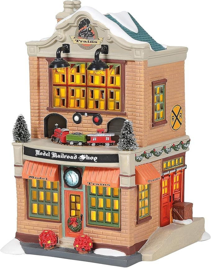 Department 56, Porcelain Christmas in The City Village Model Railroad Shop Lit Building, 7.87 Inc... | Amazon (US)