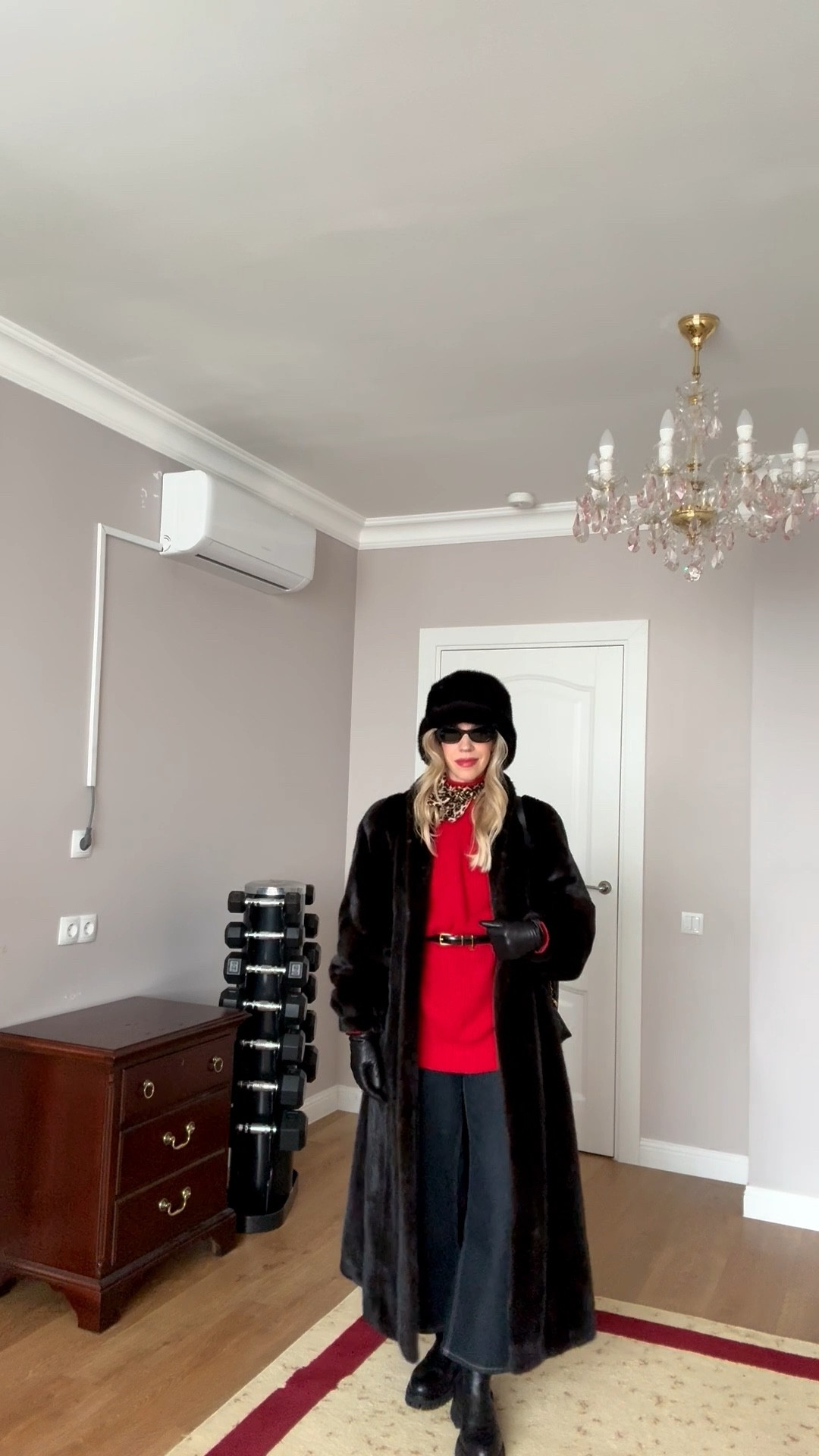 Fur bucket hat, vintage fur coat, red sweater, Celine belt, leopard print silk scarf, dark wash cropped jeans, lug sole boots, Loewe Flamenco handbag 

#LTKSeasonal #LTKOver40 #LTKootd