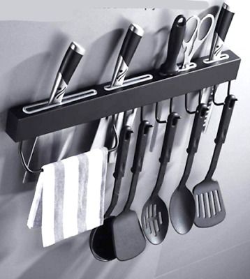 Porta coltelli da parete in acciaio inox portacoltelli cucina nero 40 cm 6 spazi  | eBay | eBay IT