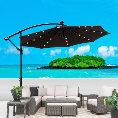CAVINAS 10 FT Patio Umbrella with Base Deck Umbrella with Base with Night Light Cantilever Patio Umbrellas for Garden, Terrace, Chocolate | Target