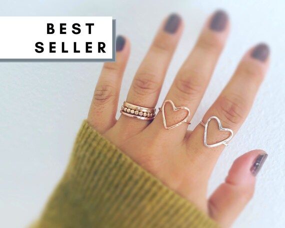 Heart Ring, Love Ring, Open Heart Ring, Heart Ring, Boho Ring, Gold Stacking Ring, Hammered Ring,... | Etsy (US)