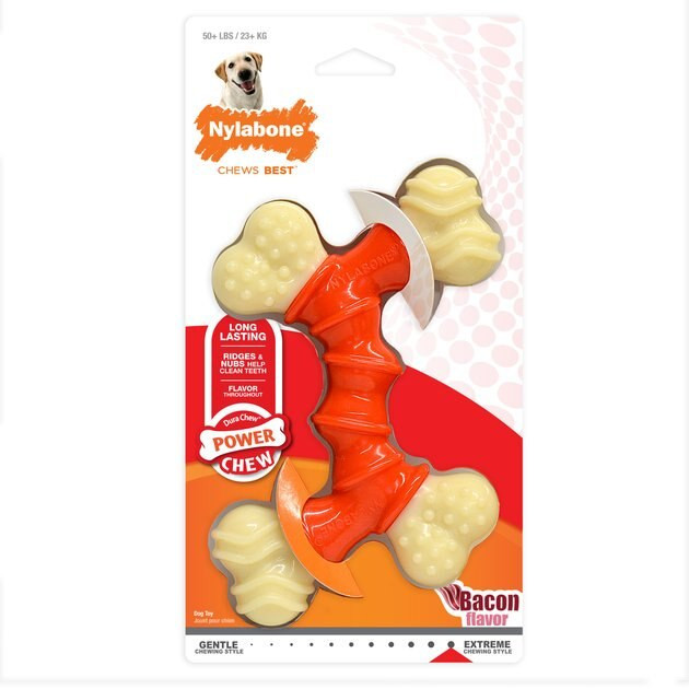 NYLABONE Power Chew Double Bone Long-Lasting Bacon Flavored Dog Chew Toy X-Large - Chewy.com | Chewy.com