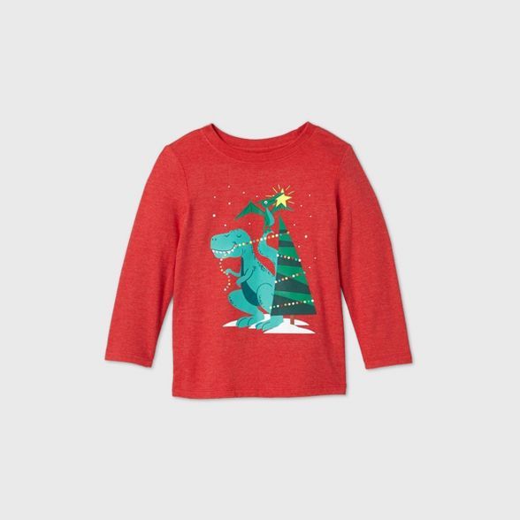 Toddler Boys' T-Rex Christmas Tree Graphic Long Sleeve T-Shirt - Cat & Jack™ Red | Target