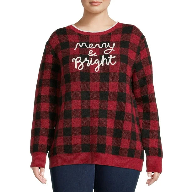 Holiday Time Women's Plus Plaid Sweater - Walmart.com | Walmart (US)