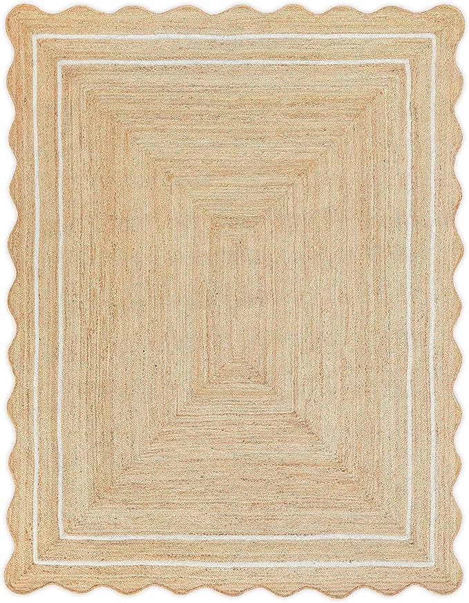 Wave Scalloped Natural Jute Rug Boho Jute Rug Entryway Runner Rug Farmhouse Scallop Rug, Off Whit... | Amazon (US)