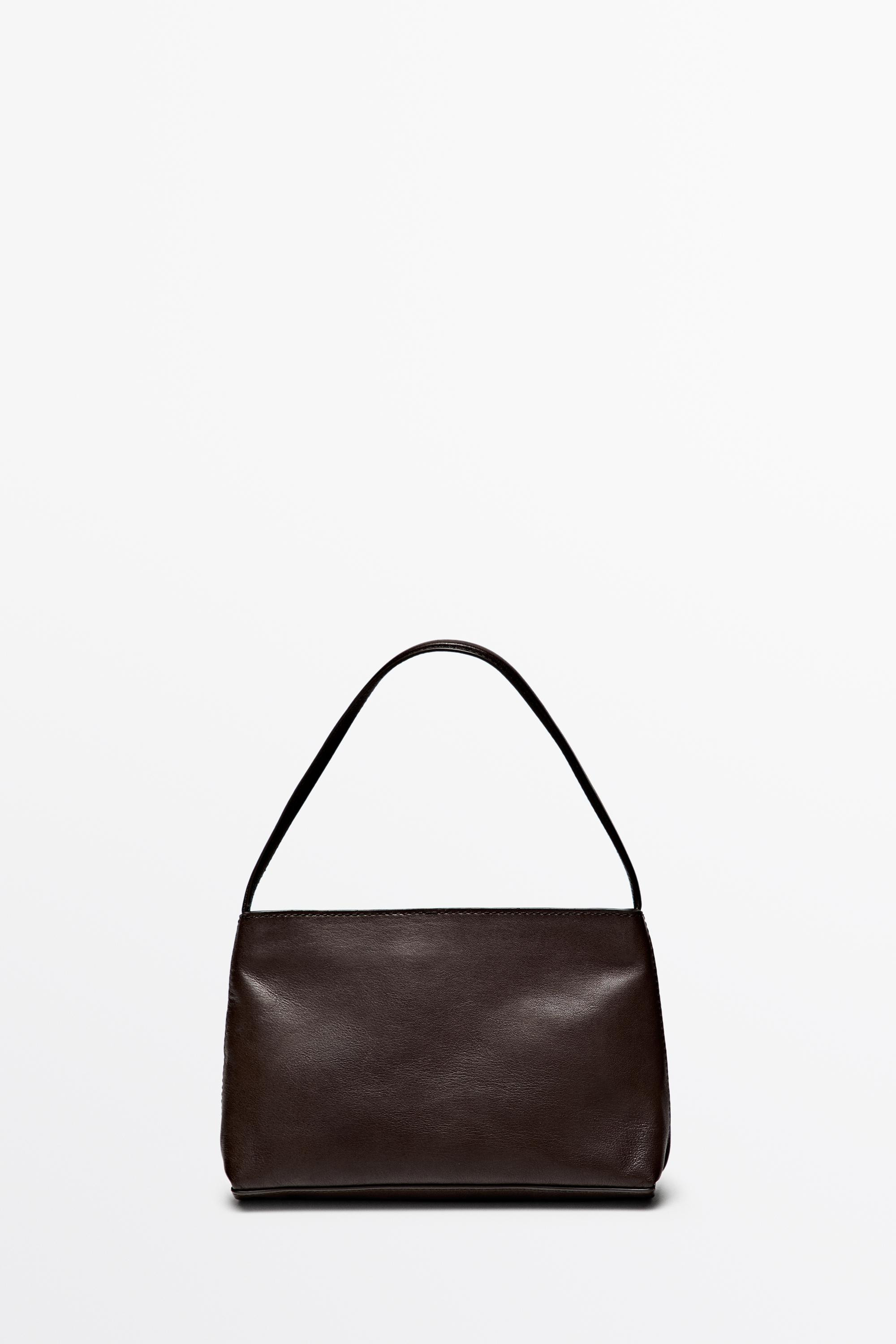 Small nappa leather shoulder bag - BROWN | Massimo Dutti US
