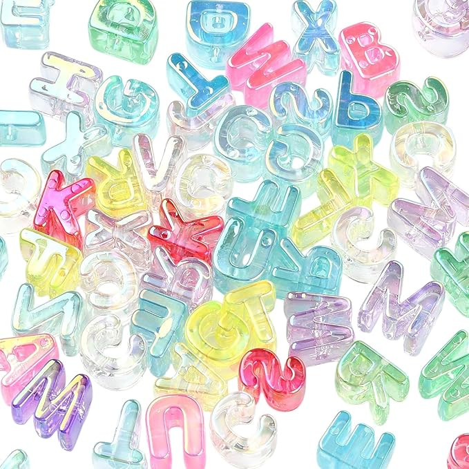 90-100Pcs Random Large Letter Beads Rainbow Acrylic Alphabet Letter Beads Mixed Alphabet Shape Be... | Amazon (US)