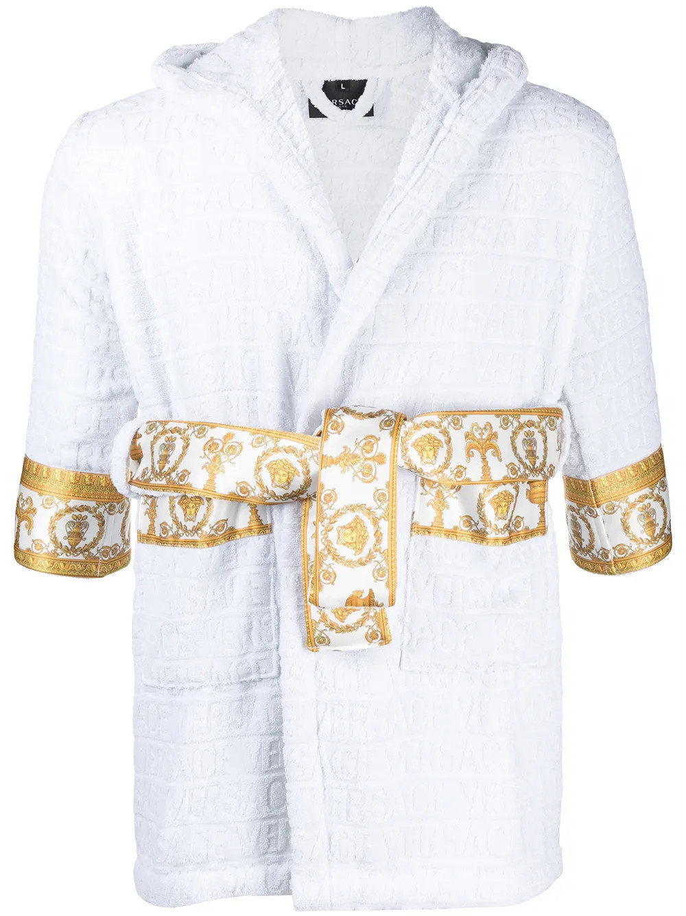 Versace Barocco-trim hooded bath robe - White | Farfetch Global